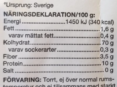Swedish nutrition declaration